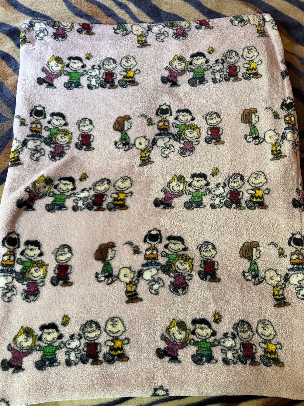 Peanuts Plush Throw Blanket in Light Pink with Multicolor Characters